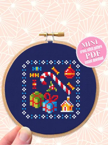 Mini Christmas cross stitch pattern download PDF Winter holiday embroidery PDF Small cross stitch chart DIY Christmas gifts Tiny pattern #N1 $2.50