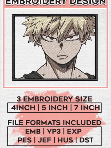 Katsuki Bakugo Embroidery Design File / Anime Character Embroidery Files / Machine Embroidery Files / Digital Download EMB_ANIME_84 $6.99