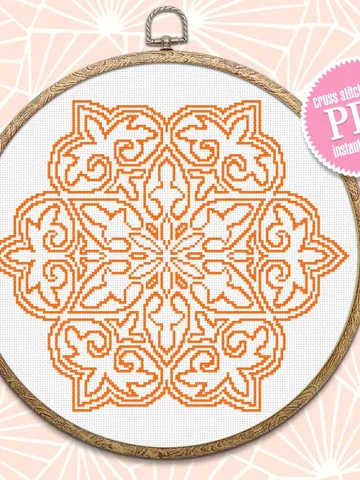 Mandala cross stitch pattern download PDF, Snowflake ornament cross stitch, Monochrome cross stitch chart, Mandala hand embroidery PDF #M24 $4.60