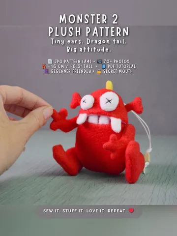Fleece Plush Toy Pattern – Dragon Tail Monster Softie PDF $9.50