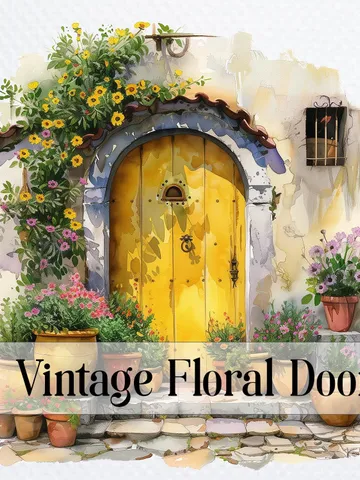 18 Vintage Floral Doors PNG Bundle, Old Doors Printable Watercolor clipart for sublimation, High Quality PNGs digital crafting, junk journal $2.64