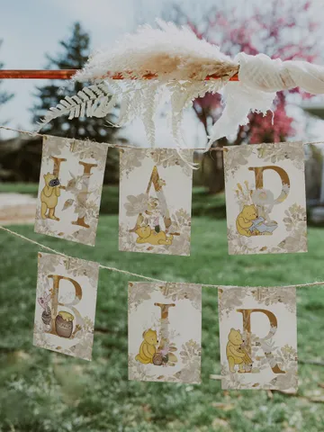 Happy Birthday Banner Winnie Pooh Birthday Party; Winnie Pooh 1st Birthday; Editable Birthday Banner; Birthday Party Decoration Pooh flw12 $11.62