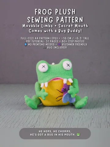 Fleece Frog Plush Pattern – PDF Softie with Insect Friend $10.00