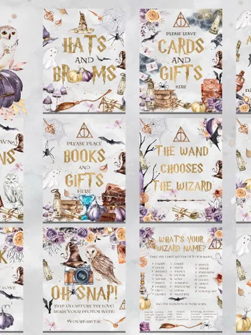 11 WIZARD SIGNS Wizard Baby Shower; Magic School Baby Shower template; The Owlery; The wand chooses the Wizard; Hats and Brooms; a1 $16.26