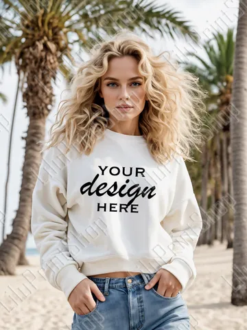 Woman wite Sweatshirt model Mock up JPG , girl's Long Sleeve mockup. Summer lifestyle mockup digital Instant download $2.71