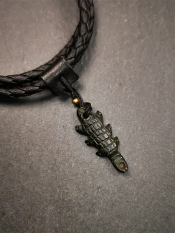Gandhanra Handmade Tibetan Amulet,Obsidian Carved Scorpion Guru of Padmasambhava Pendant,1.3" $49.99