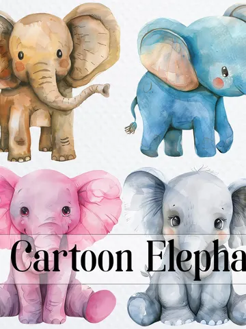 18 Cartoon Elephant PNG Bundle, Baby Elephant Printable Watercolor clipart for sublimation, Digital download, Paper craft, junk journal $2.64