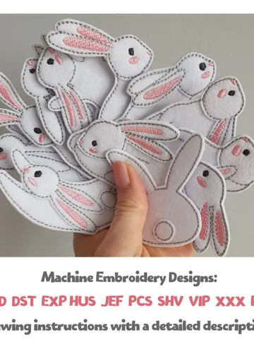 ITH Easter Bunnies Embroidery Design Set, Felt Rabbit Collection for Decor Pattern, 5x7 Hoop Digital File $15.00