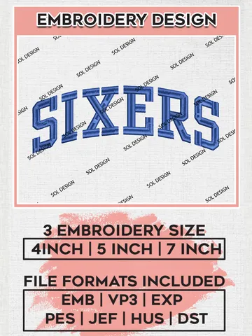 Sixers NBA Philadelphia 76ers Team Logo Embroidery Designs, NBA Philadelphia 76ers Team Logo Embroidery, Basketball Team Logo Embroidery Files, NBA Logo, 3 sizes, Machine embroidery Files, Digital Download