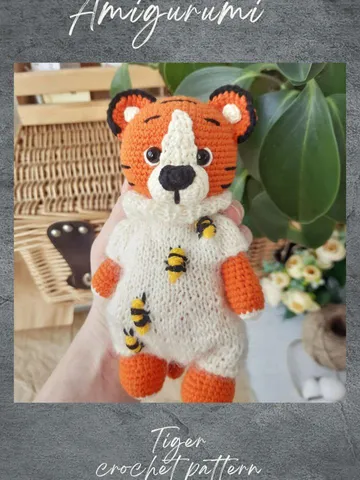 Amigurumi tiger crochet pattern. PLush tiger crochet PDF tutorial. Stuffed crochet tiger with knitting clothes $6.00