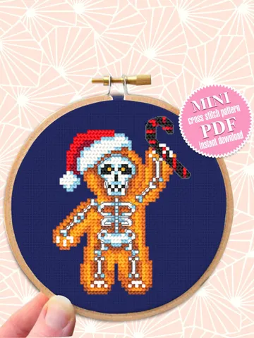 Gothic gingerbread man cross stitch pattern download PDF Christmas skeleton cross stitch chart, Small embroidery beginner, Gothic decor #N83 $2.50