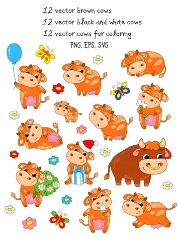Vector set with cute cartoon cows $5.00