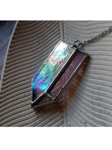 Glass crystal, semi precious stone imitation, simple stained glass, iridescent stained glass, Minimalist necklace $25.00