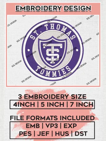 NCAA St Thomas Minnesota Tommies Round Logo Embroidery, NCAA St Thomas Minnesota Tommies Logo Embroidery files, NCAA Teams, Machine embroidery designs, Digital Download