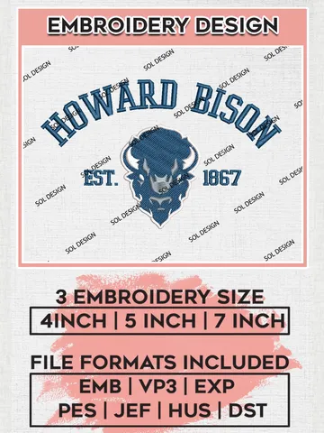 Howard Bison Est 1867 Logo Embroidery Designs, NCAA Howard Bison Team Embroidery, NCAA Team Logo, 3 sizes, Machine embroidery Files, Digital Download $6.99