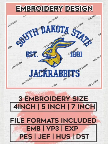 South Dakota State Jackrabbits Est 1881 Logo Embroidery Designs, NCAA South Dakota State Jackrabbits Team Embroidery, NCAA Team Logo, 3 sizes, Machine embroidery Files, Digital Download $6.99
