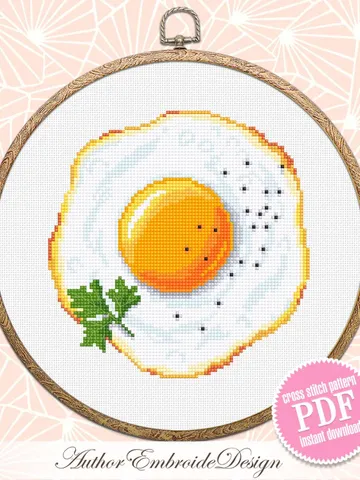 Fried egg cross stitch pattern PDF instant download Food cross stitch chart for beginners, Small egg pattern digital PDF, Kitchen decor #F21 $3.55