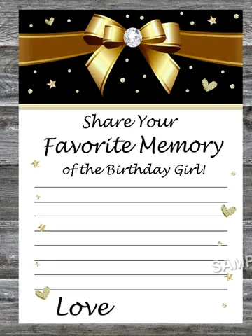 Golden bow Favorite Memory of the Birthday Girl,Adult Birthday party game-fun games for her-Instant download $1.75