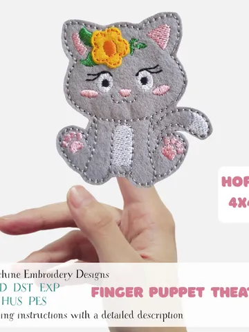 Cute Cat Finger Puppet Machine Embroidery Design ITH 4x4 Hoop. DIY Pet Animal Digital File. Kids Puppet Theater Pattern Instant Download $3.00