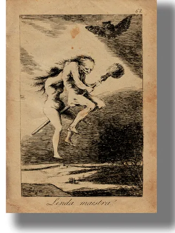 Nice teacher. Linda maestra. Two witches fly to the Sabbath on a broomstick. $21.00