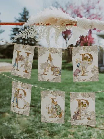 Editable Happy Birthday Banner one year garland Peter Rabbit First Birthday Banner Garland; Peter Rabbit Party; Instant Download; pr1