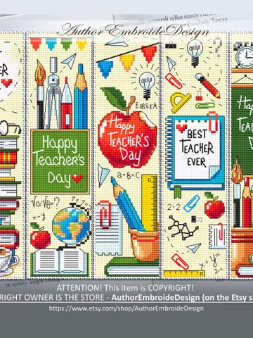 Teacher Bookmark set cross stitch pattern PDF download Best teacher ever, Handmade bookmark pattern digital PDF, Teachers day gift #B354 $17.45