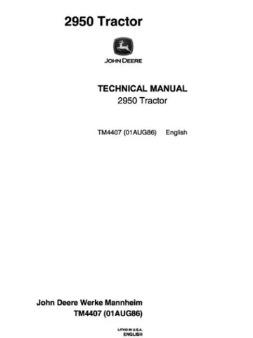 John Deere 2950 Tractor Service Manual Repair Shop Technical
