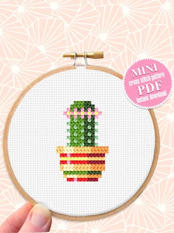 Blooming cactus plant cross stitch pattern PDF download, Simple mini cross stitch chart, House plant cross stitch, DIY Plant lover gift #P35 $1.00