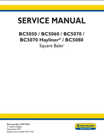 New Holland BC5050, BC5060, BC5070, BC5070 Hayliner, BC5080 Baler Service Manual