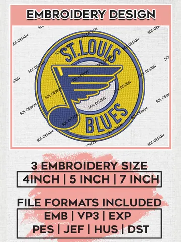 NHL St. Louis Blues Embroidery Files, NHL St. Louis Blues Machine Embroidery Designs, NHL Embroidery Designs, NHL Machine Embroidery Designs, Digital Download $6.99