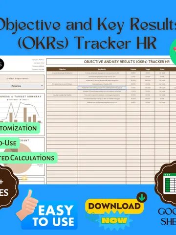Objective and Key Results (OKRs) Tracker HR Template, Google Sheets, Performance Management Tool $8.26