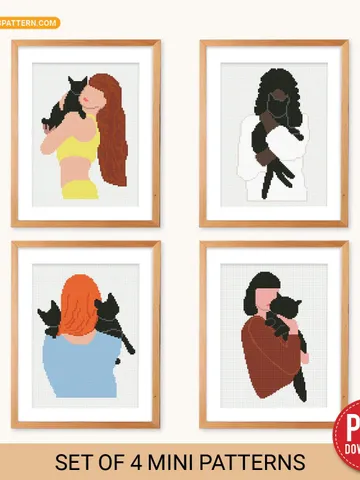 Woman Cats Boho Style cross stitch pattern, bundle, Floral, nature, girl, counted, chart, gift DIY, embroidery, beginner, instant PDF $10.00