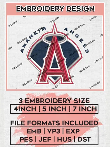 Los Angeles Angels Machine Embroidery Design Files, MLB Los Angeles Angels Team Embroidery, MLB Teams, 3 sizes, MLB Machine embroidery designs, Digital Download $6.99