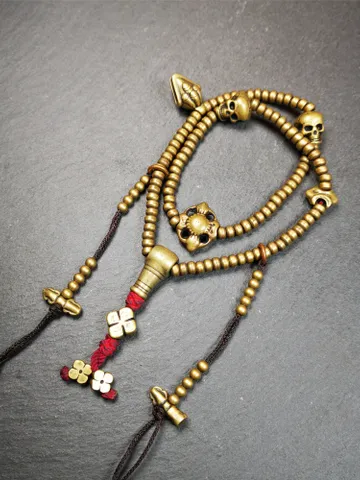Gandhanra Handmade Tibetan Mala,Made of Lima Brass ,Old 108 Prayer Beads Necklace with Counters,Tibetan Rosary for Meditation,15" $199.99