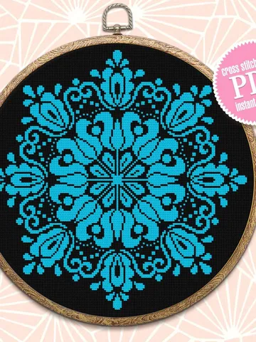 Flower mandala cross stitch pattern download PDF Floral ornament cross stitch chart Monochrome mandala pattern digital Beginner stitch #M117 $4.60