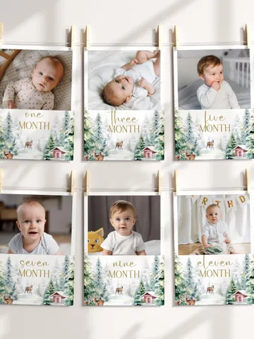 Winter Onederland 1st Birthday Photo Banner, Deer Woodland Photo Banner, Woodland Birthday, Monthly Milestone Photo Instant Download i128 $6.00