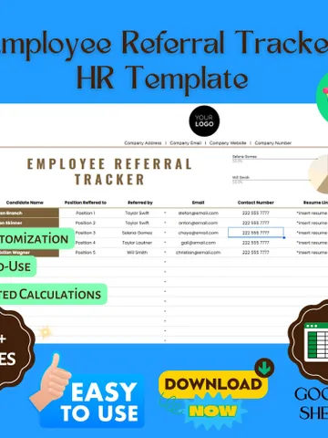 Employee Referral Tracker HR Template, Editable Google Sheets, Employee Referral Bonus Log, Recruitment Tracker $8.26