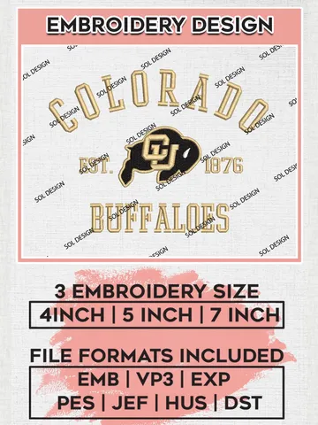 Colorado Buffaloes Est 1876 Logo Embroidery Designs, NCAA Colorado Buffaloes Team Embroidery, NCAA Team Logo, 3 sizes, Machine embroidery Files, Digital Download $6.99