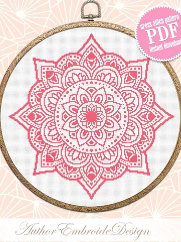 Flower mandala cross stitch pattern PDF download, Floral mandala pattern digital PDF, Mandala ornament cross stitch chart, Home decor #M238 $4.60