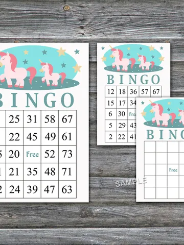 Unicorn bingo cards,Rainbow Unicorn bingo game,Unicorn Printable bingo cards,60 Bingo Cards,INSTANT DOWNLOAD--378 $3.95