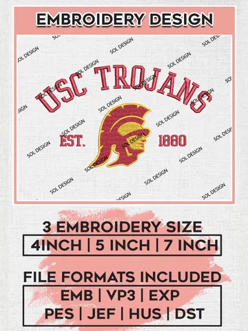 USC Trojans Est 1880 Logo Embroidery Designs, NCAA USC Trojans Team Embroidery, NCAA Team Logo, 3 sizes, Machine embroidery Files, Digital Download $6.99