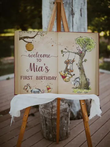 Editable Welcome banner Hundred Acre Wood First Birthday party banner; Winnie the Pooh Party; Classic Pooh Party Birthday Download; wp6 $11.62