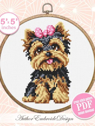 Yorkie dog cross stitch pattern PDF download Small pet cross stitch chart for beginners, Cute dog pattern digital PDF Yorkshire terrier #K66 $3.95