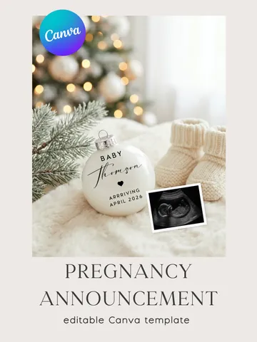Winter Pregnancy Announcement Canva Template | Christmas Baby Reveal | Editable Digital Download