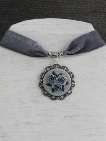 Royalcore Victorian choker necklace Wide grey large pendant choker Reneissance monochrome rose cameo necklace Hand made rococo jewelry $49.00