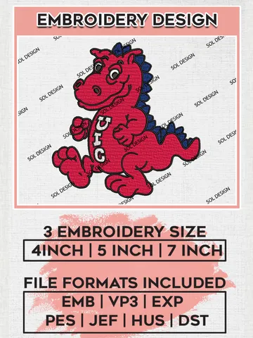 UIC Flames Mascot Embroidery Designs, NCAA Logo Embroidery Files, NCAA UIC Flames Logo, NCAA Embroidery Designs, Machine Embroidery Designs, Digital Download