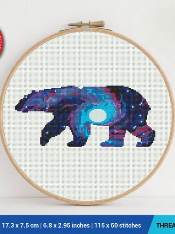 White Bear Shape Space Cross stitch pattern | Embroidery Pattern | Instant Download | Embroidery Designs $5.94