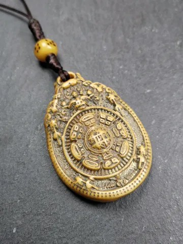 Gandhanra Antique Tibetan Buddhist Calendar Amulet,Yak Bone Carved Melong Mirror,SIPAHO(srid pa ho) Badge,1.46 inches, 20 Years Old $79.99