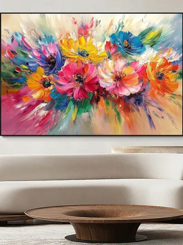 Colorful Floral Oil Painting, Impasto Flowers, Vibrant Wall Art, Large Canvas Art, Abstract Floral Artwork, Living Room Decor, Office Decor $147.62