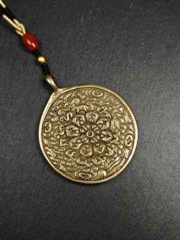 Gandhanra Tibetan Buddhist Mandala Flower Amulet Melong Mirror Pendant | Tibetan Calendar Badge | Handmade 55mm Feng Shui Protective Charm $79.99